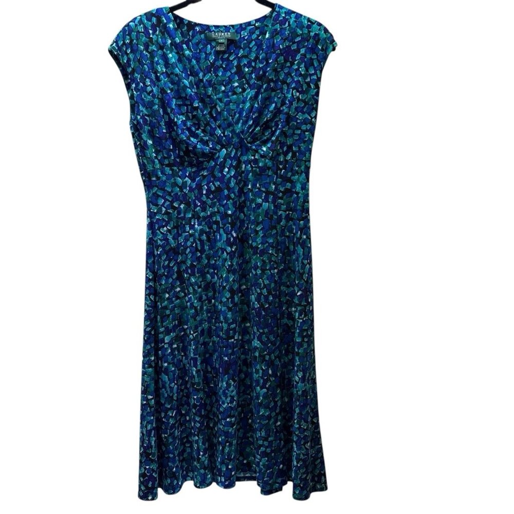 Lauren Ralph Lauren Blue & Purple Geometric Patterned Sheath Dress Size 4